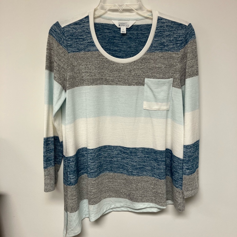 Market & Spruce Blue and Gray Striped Sweater